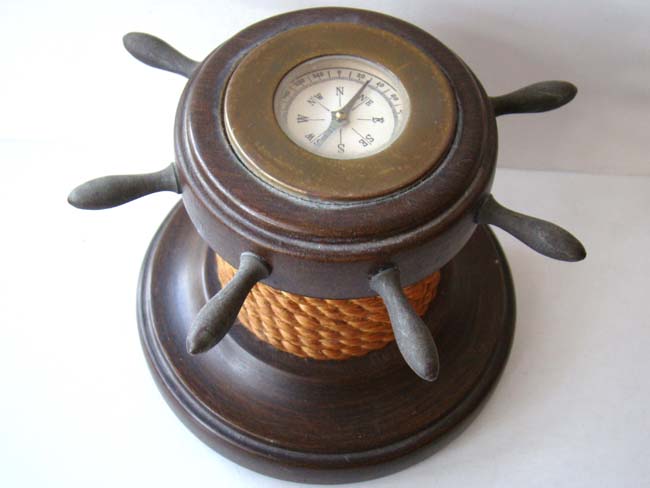 A pair of ships' Capstan form Bookends with inset compasses on the top circa 1950 — image 2